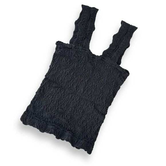 Square Neck Stretch Tank Floral Texture & Scalloped Edges NWOT Wm Sm/Med Black - Picture 2 of 5